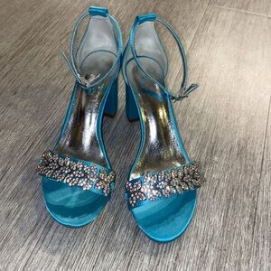 GORGEOUS! Satin Heels with crystals three inch block heel